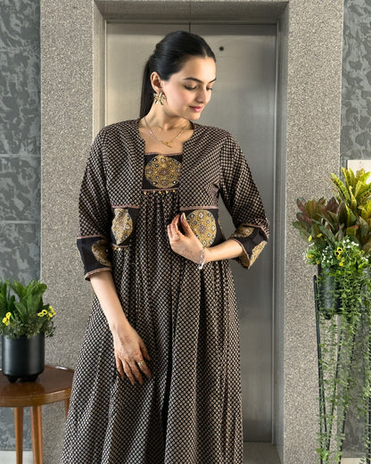 Black Cotton Gown With Jacket Gown For Girls