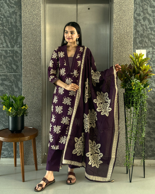 Dark Wine Straight Kurta Pant Set For Women