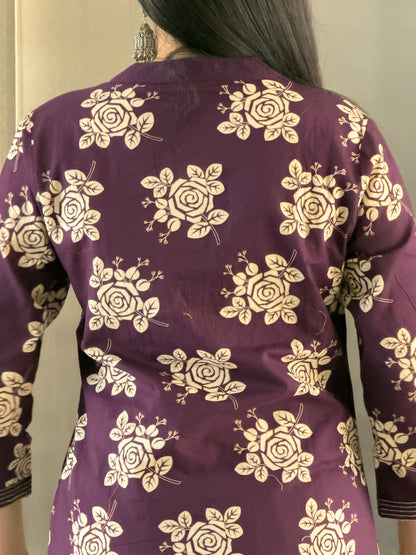 Dark Wine Straight Kurta Pant Set For Women