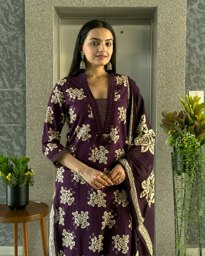 Dark Wine Straight Kurta Pant Set For Women