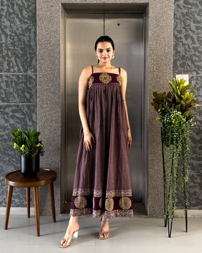 Wine Cotton Gown With Jacket Gown For Girls