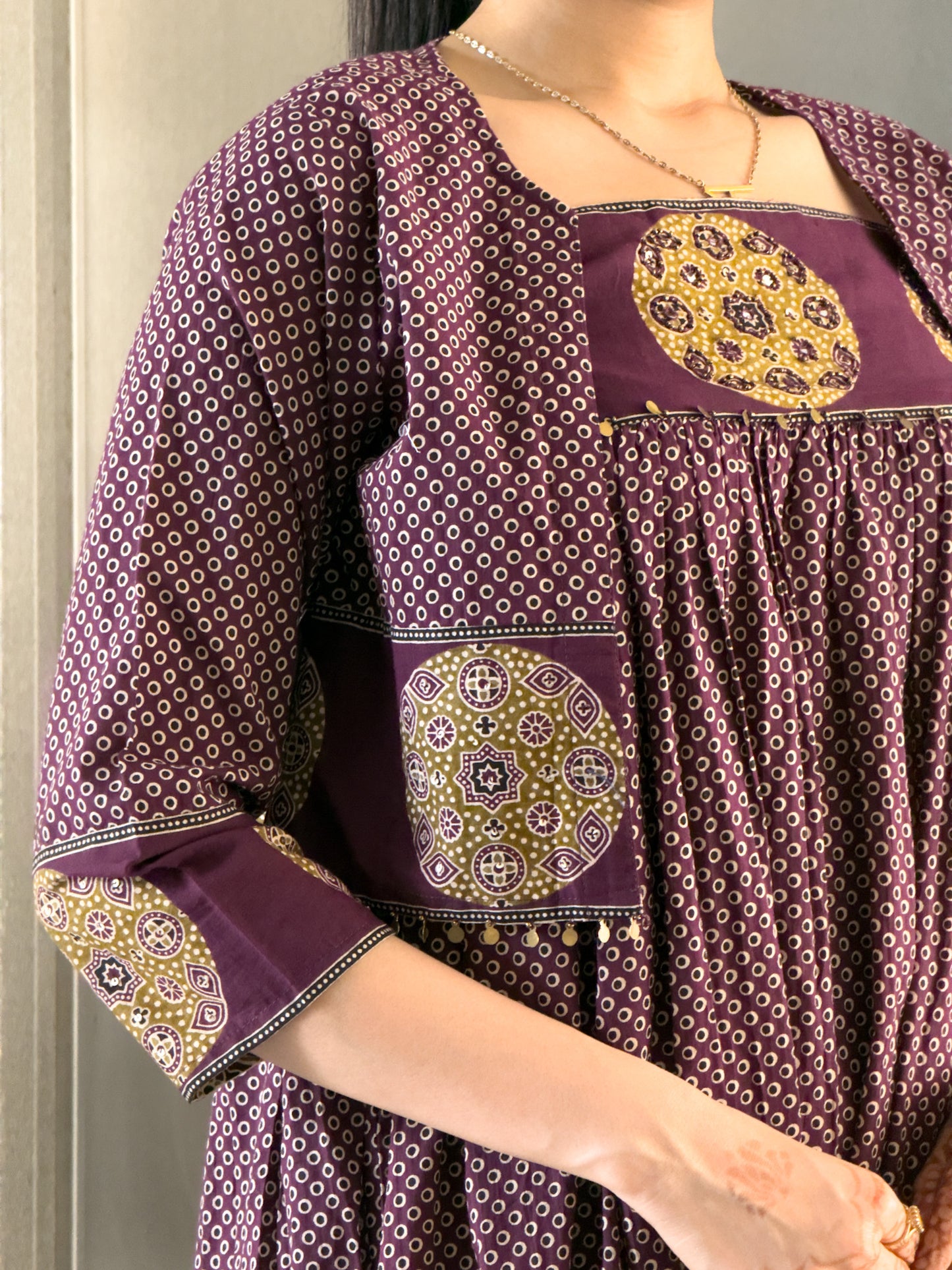 Wine Cotton Gown With Jacket Gown For Girls