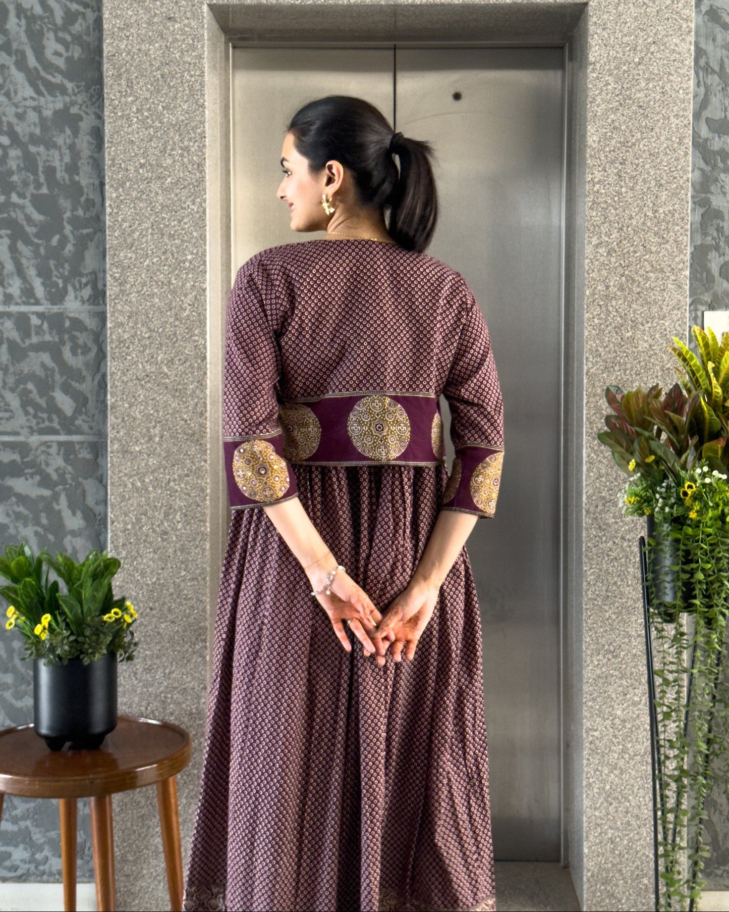 Wine Cotton Gown With Jacket Gown For Girls