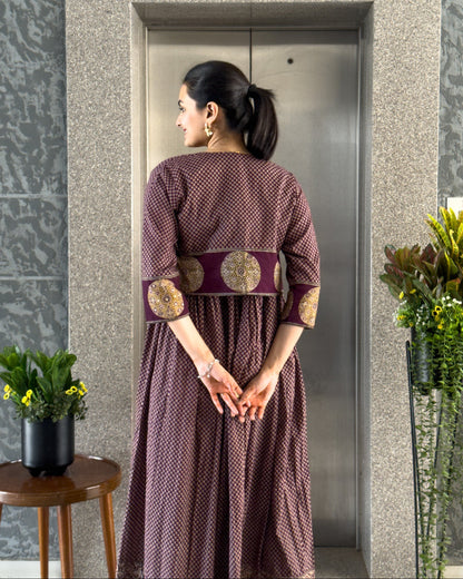 Wine Cotton Gown With Jacket Gown For Girls