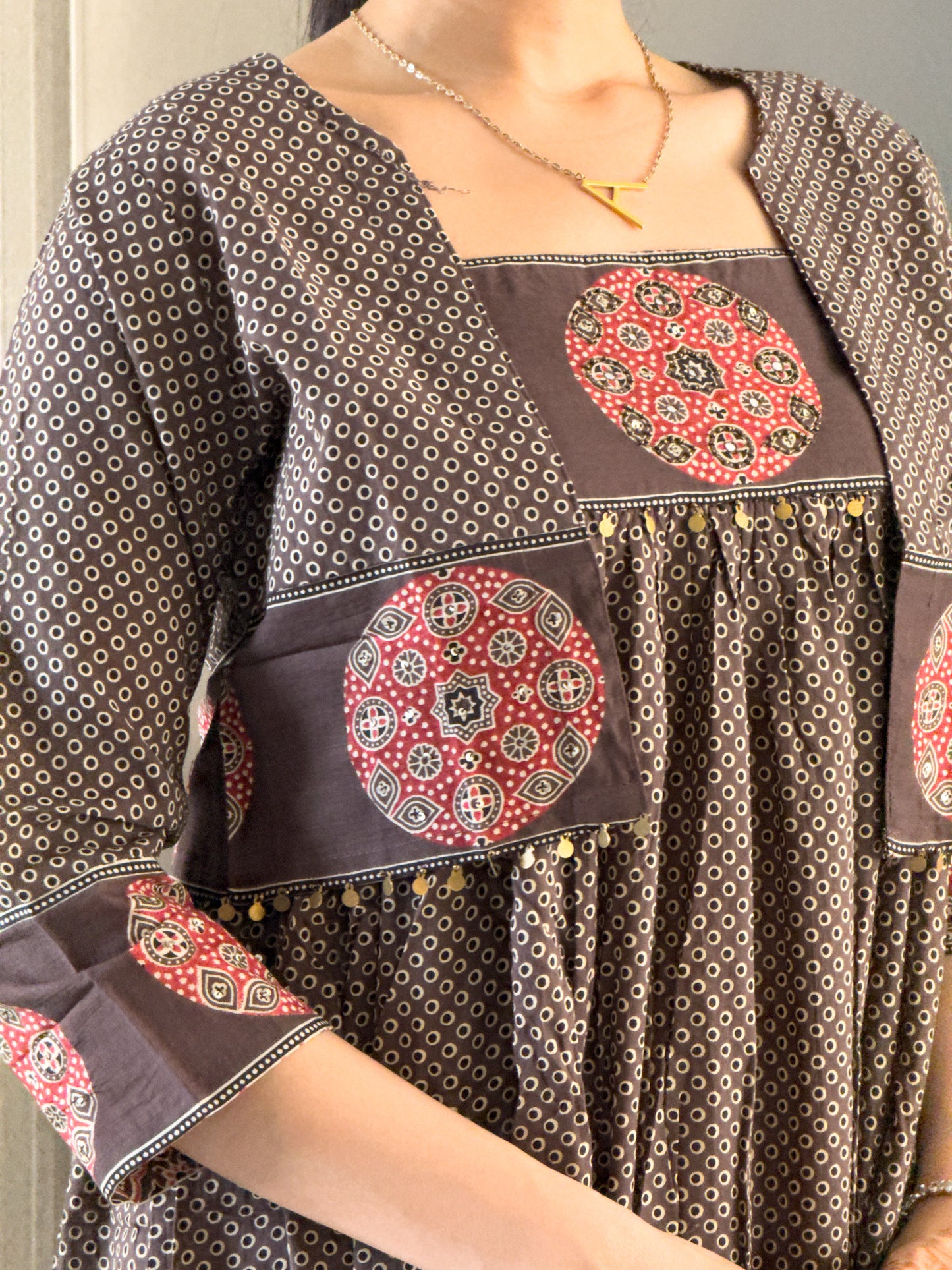 Coffee Cotton Gown With Jacket Gown For Girls