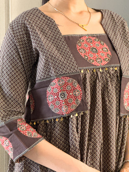 Coffee Cotton Gown With Jacket Gown For Girls