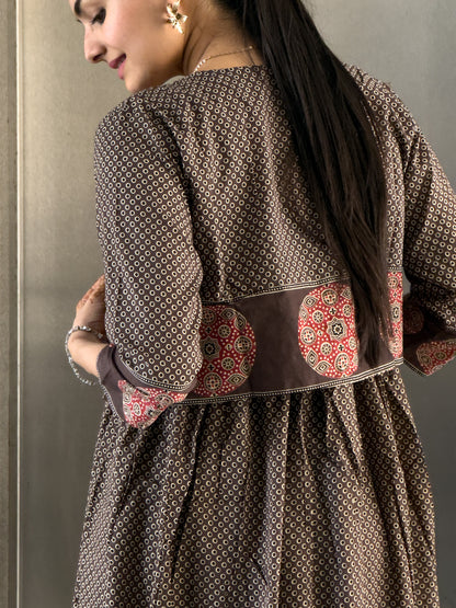 Coffee Cotton Gown With Jacket Gown For Girls