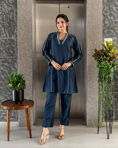 Teal Blue Cotton Co Ord Sets Women