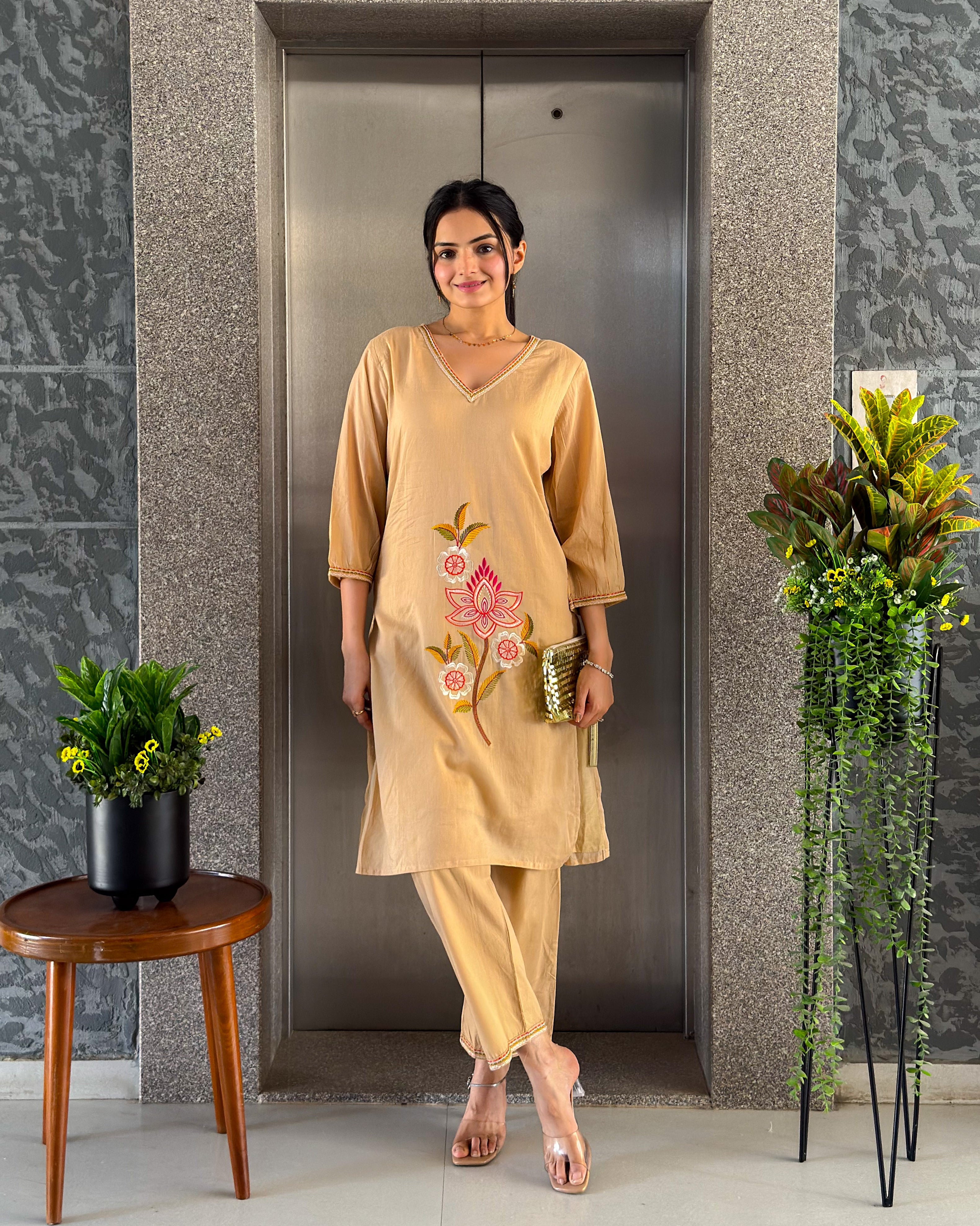 Beige Kurta Palazzo Set for Women