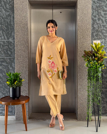 Beige Kurta Palazzo Set for Women