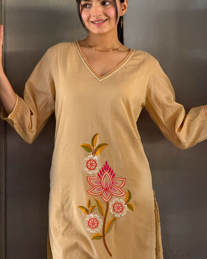 Beige Kurta Palazzo Set for Women