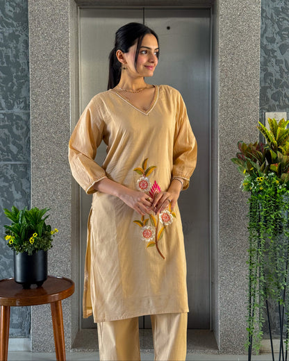 Beige Kurta Palazzo Set for Women