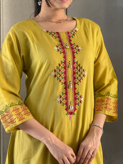 Olive A-Line Kurta Palazzo Set For Women