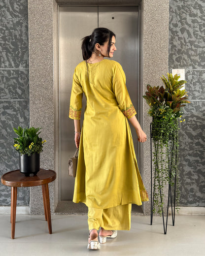 Olive A-Line Kurta Palazzo Set For Women