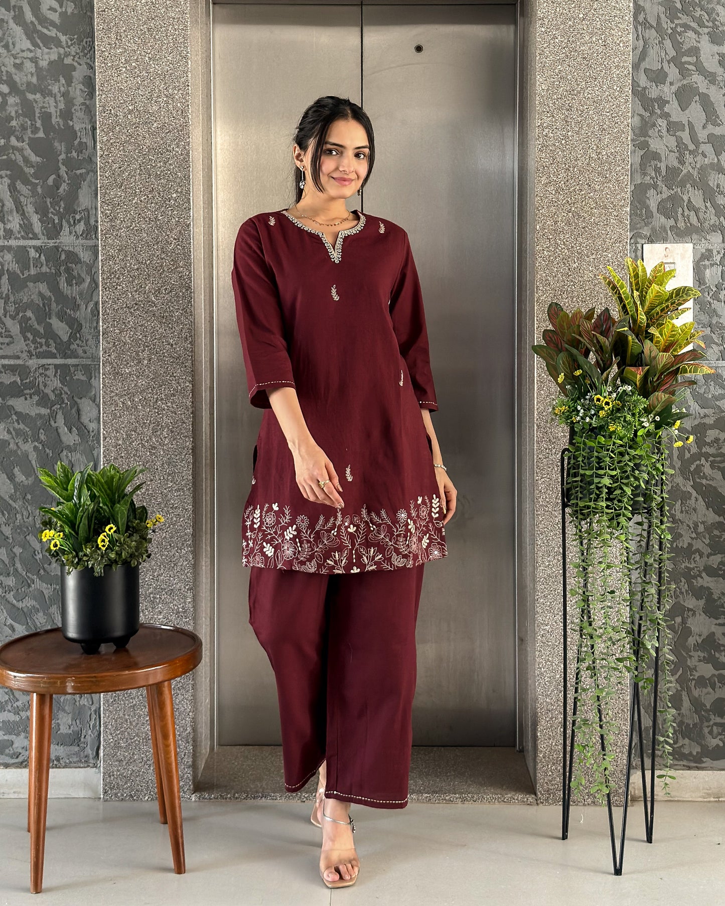 Wine Ethnic Co ord Set Women