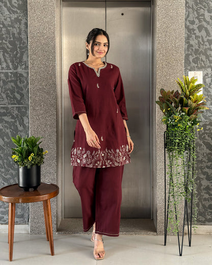 Wine Ethnic Co ord Set Women