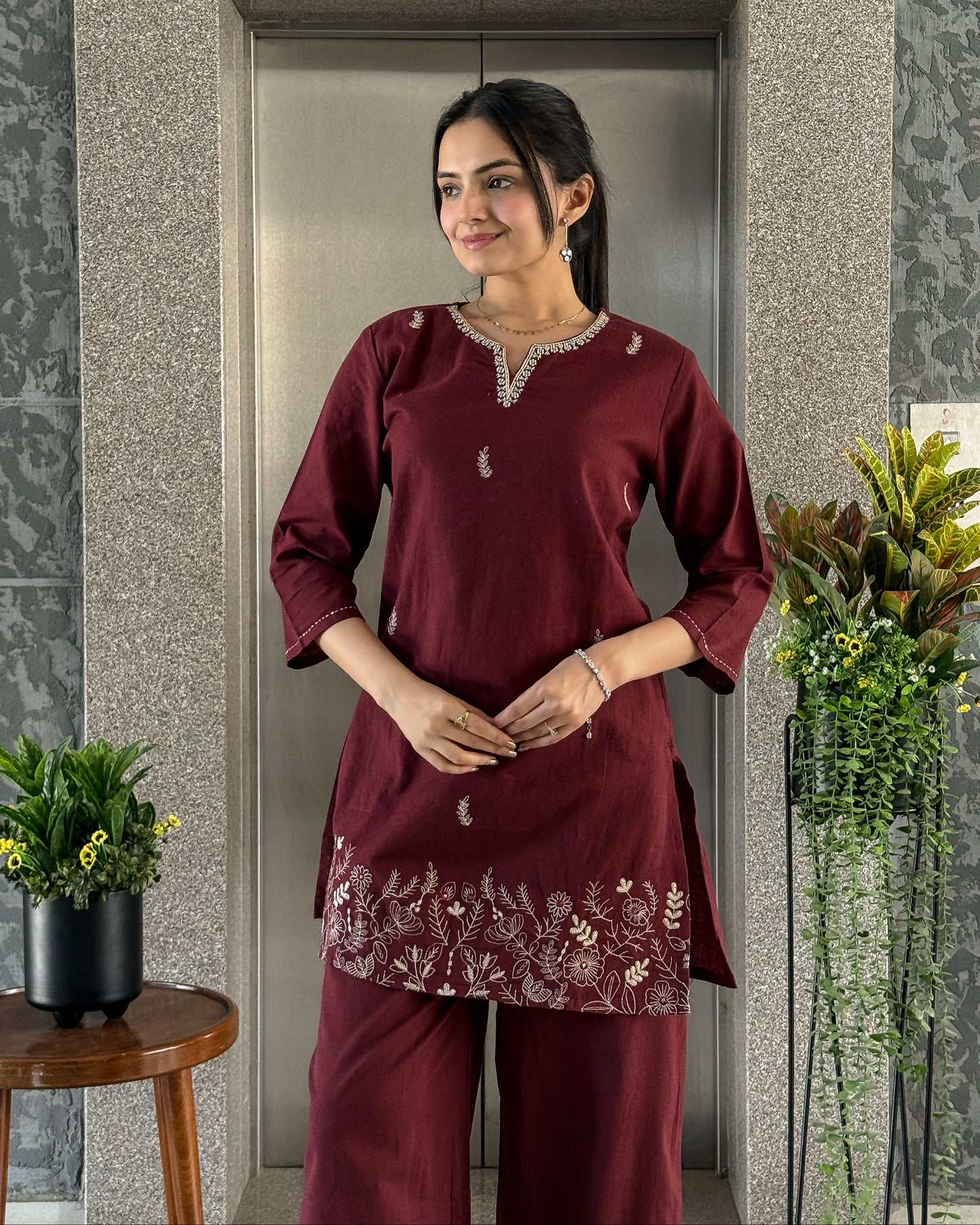 Wine Ethnic Co ord Set Women