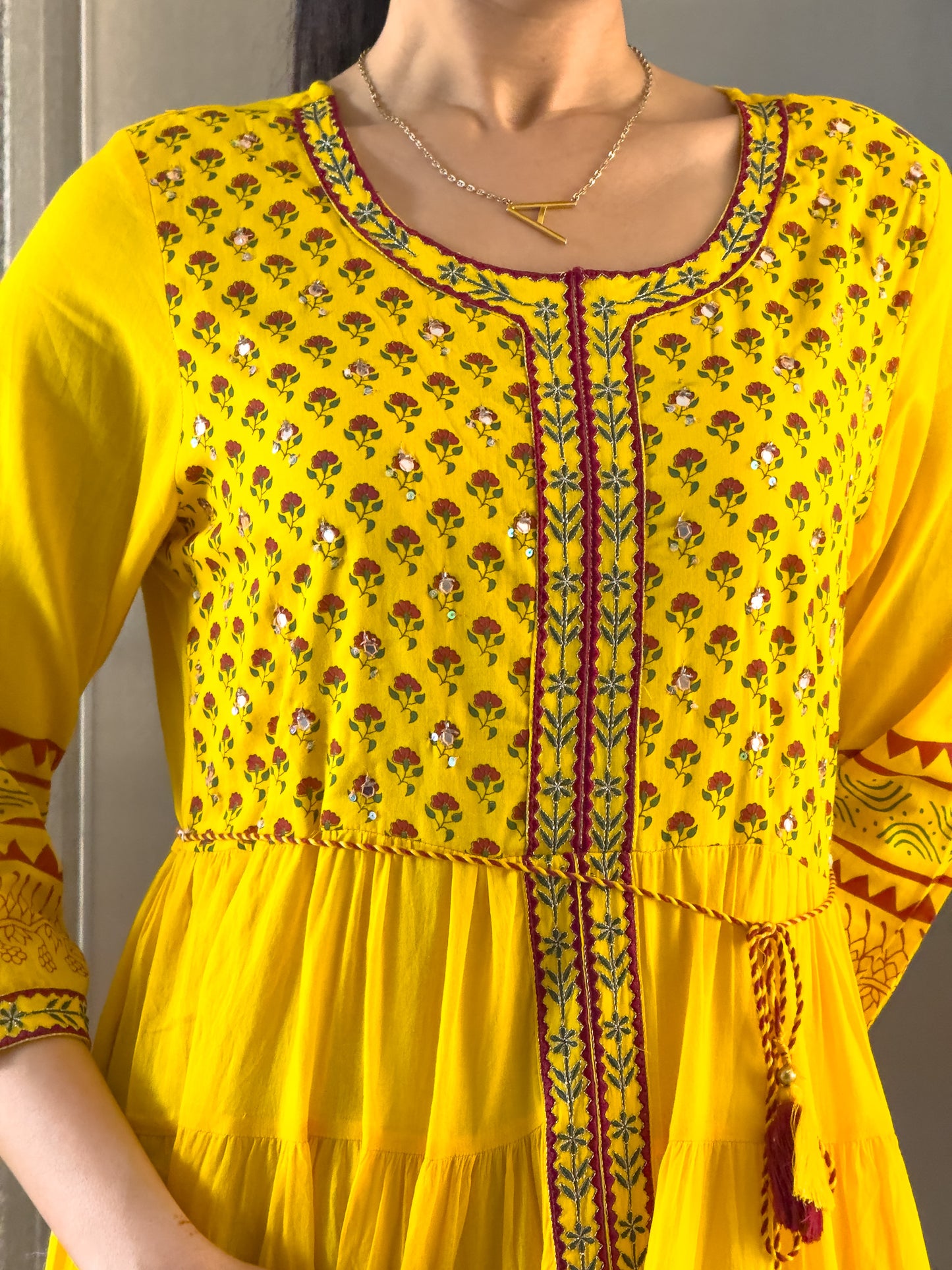 Yellow Printed Gown For Girls