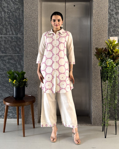 Pink Khadi Cotton Co ord Set Women