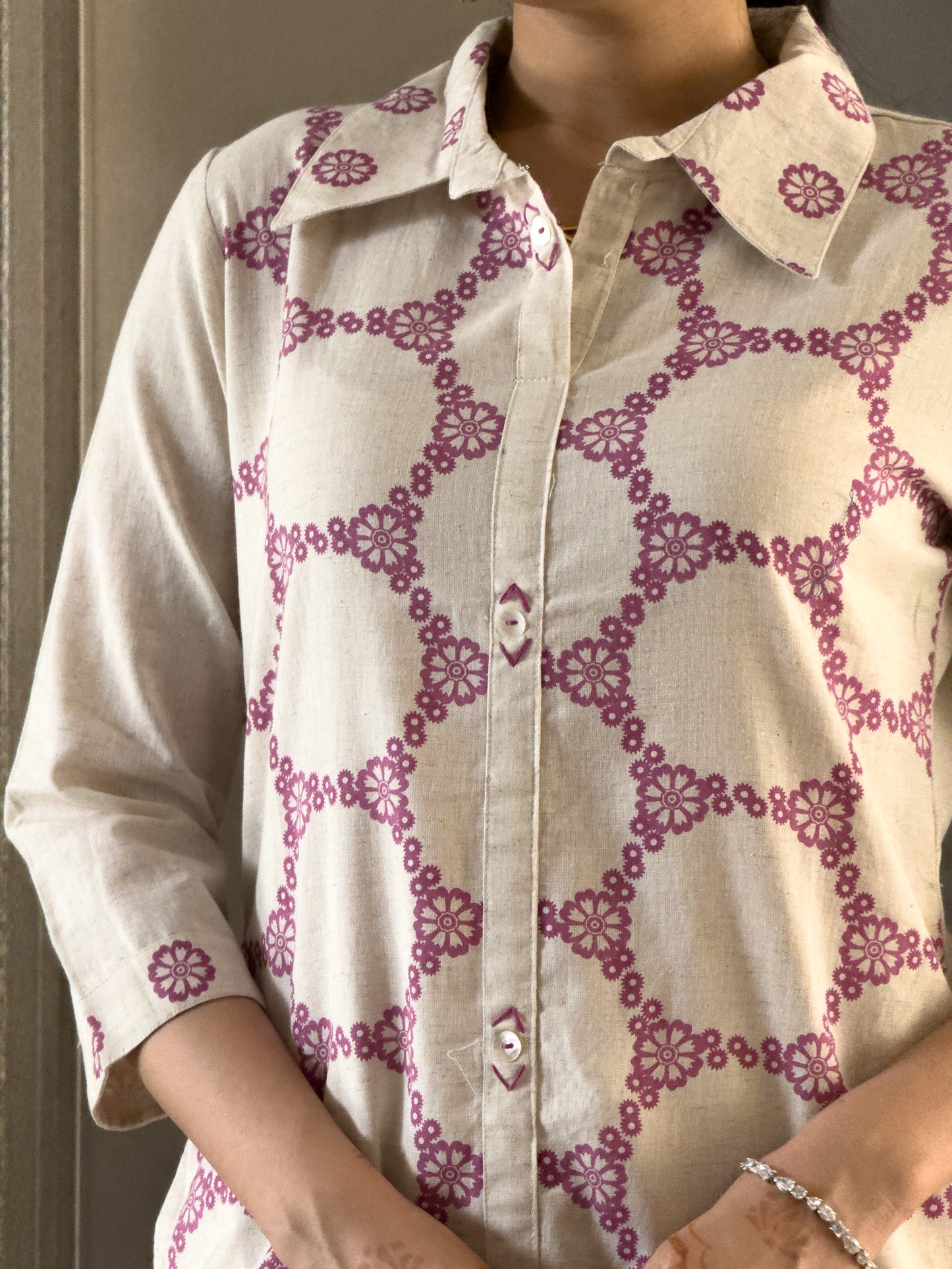 Pink Khadi Cotton Co ord Set Women