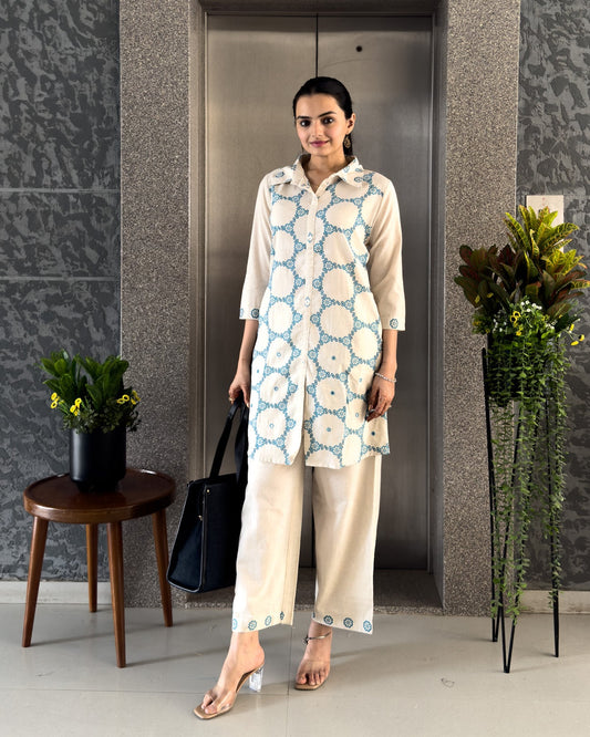 Sky Blue Khadi Cotton Co ord Set Women