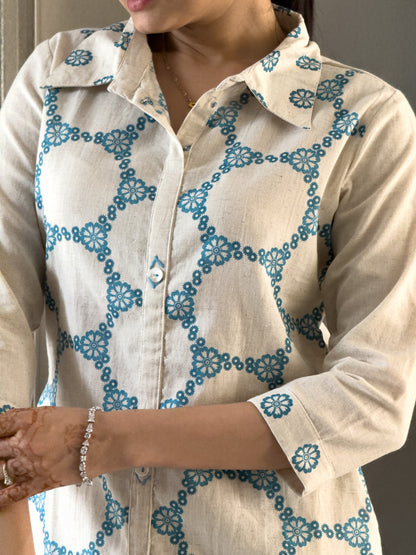 Sky Blue Khadi Cotton Co ord Set Women