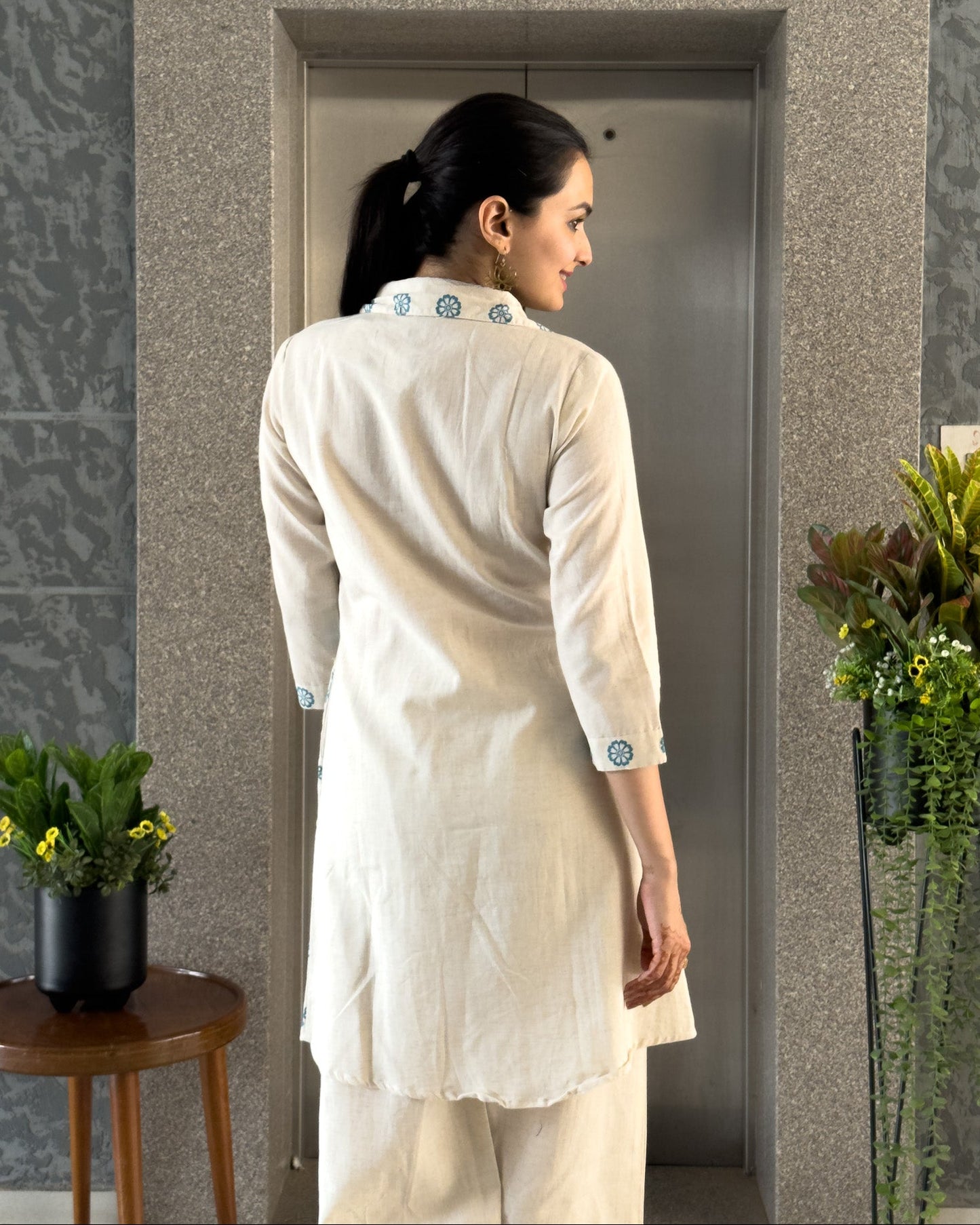 Sky Blue Khadi Cotton Co ord Set Women