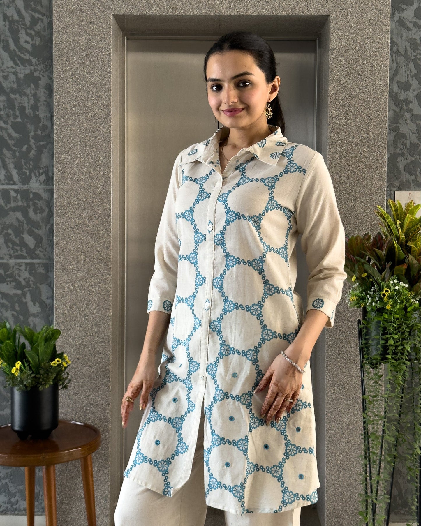 Sky Blue Khadi Cotton Co ord Set Women