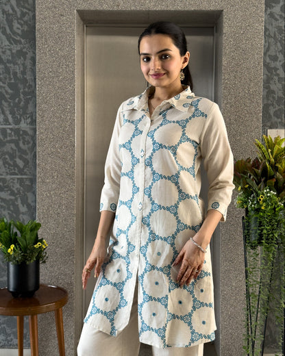 Sky Blue Khadi Cotton Co ord Set Women