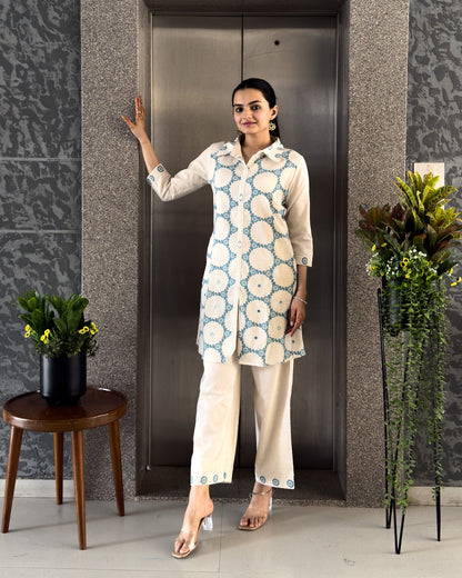 Sky Blue Khadi Cotton Co ord Set Women