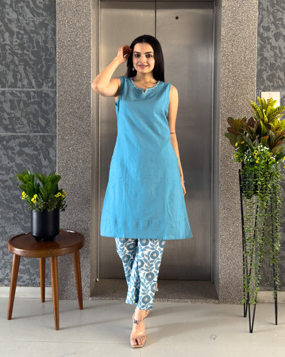 Sky Blue Ethnic Co ord Set Women