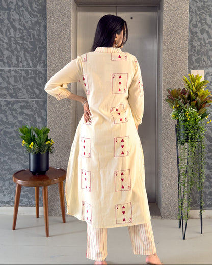 Off White Straight Kurta Pant  Set for Women