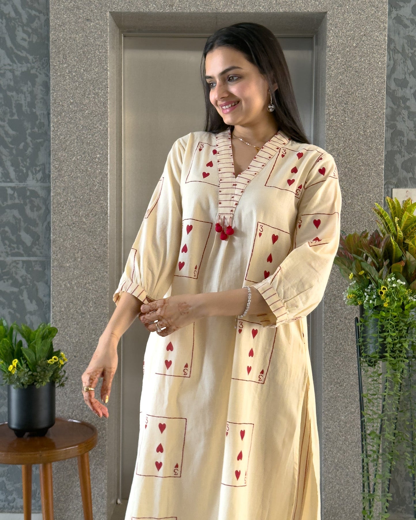 Off White Straight Kurta Pant  Set for Women