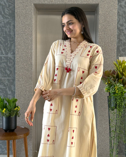 Off White Straight Kurta Pant  Set for Women