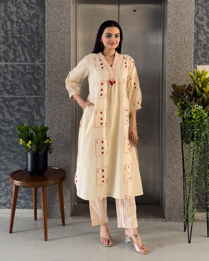 Off White Straight Kurta Pant  Set for Women