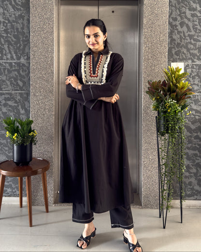 Black A-Line Kurta Pant Set for Women