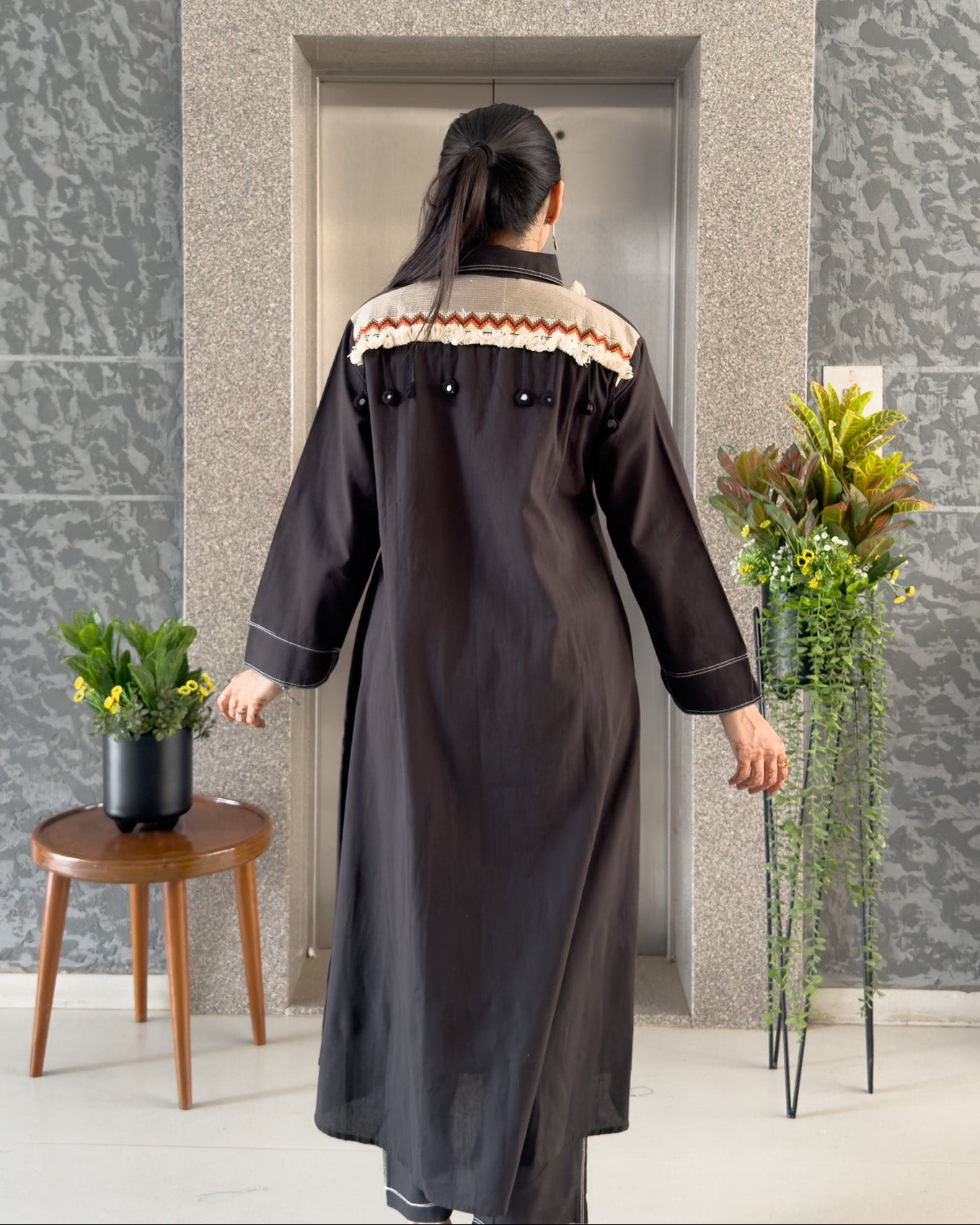 Black A-Line Kurta Pant Set for Women