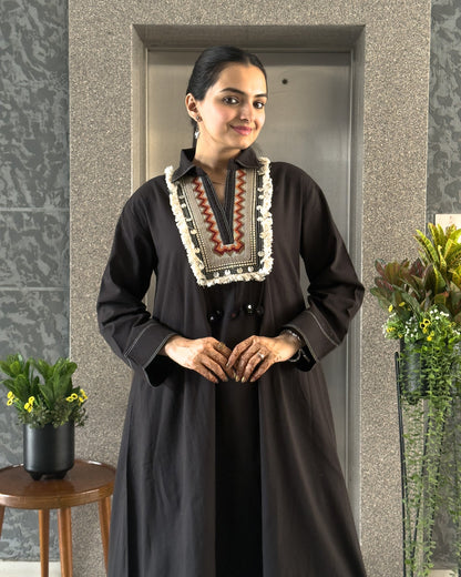 Black A-Line Kurta Pant Set for Women