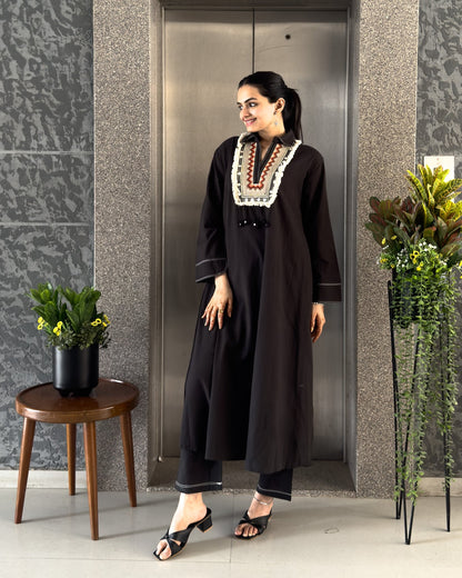 Black A-Line Kurta Pant Set for Women