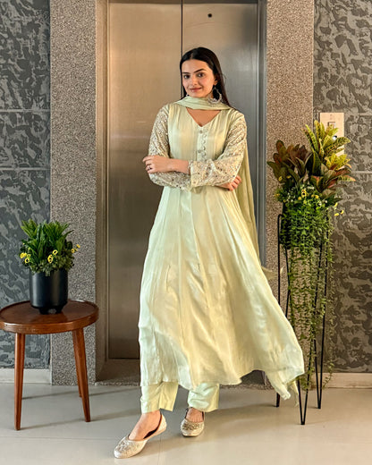 Pista Anarkali Kurta Pant with Dupatta Set