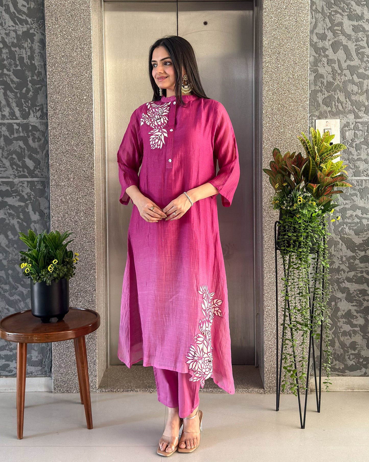 Pink A-Line Kurta Pant Set for Women