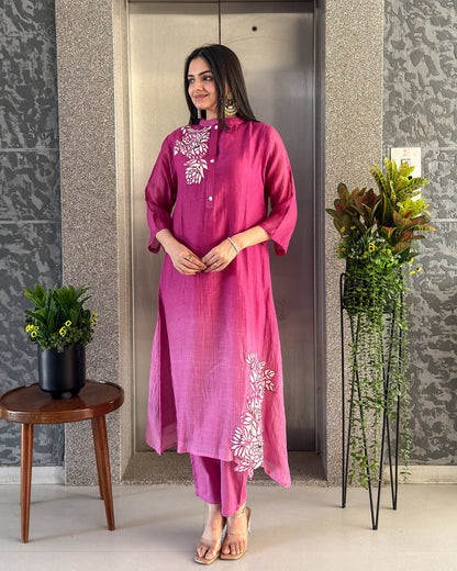 Pink A-Line Kurta Pant Set for Women