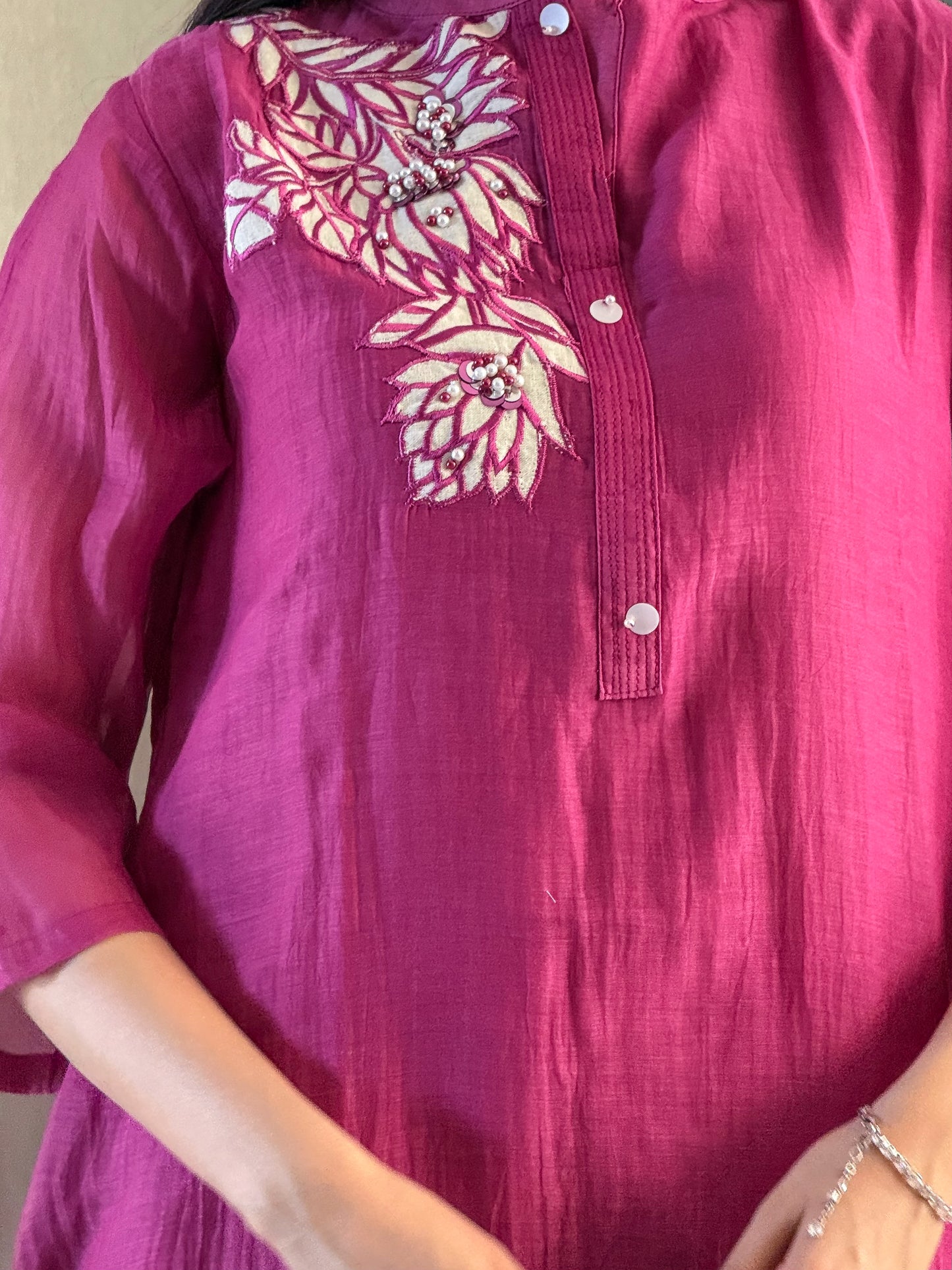 Pink A-Line Kurta Pant Set for Women