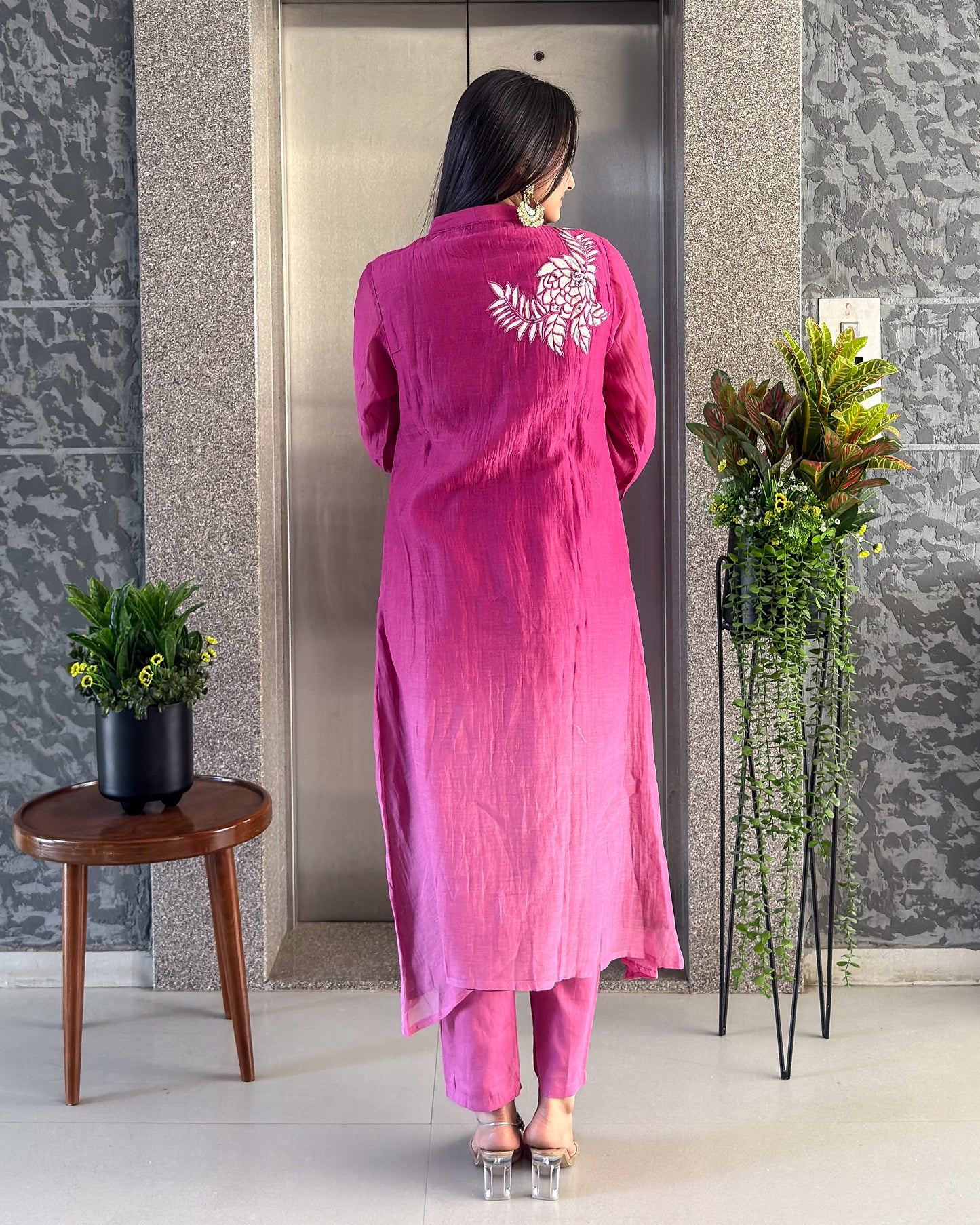 Pink A-Line Kurta Pant Set for Women