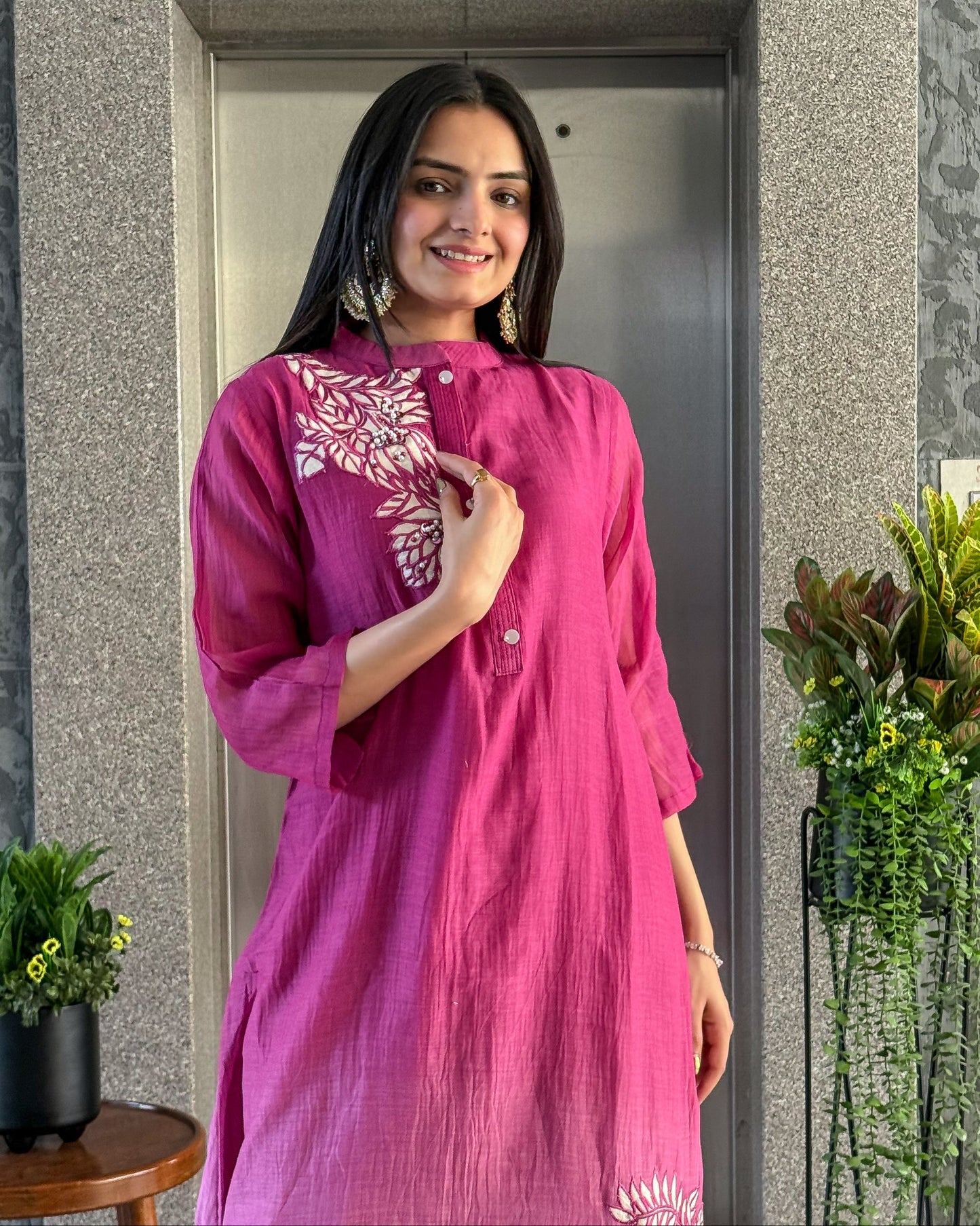 Pink A-Line Kurta Pant Set for Women