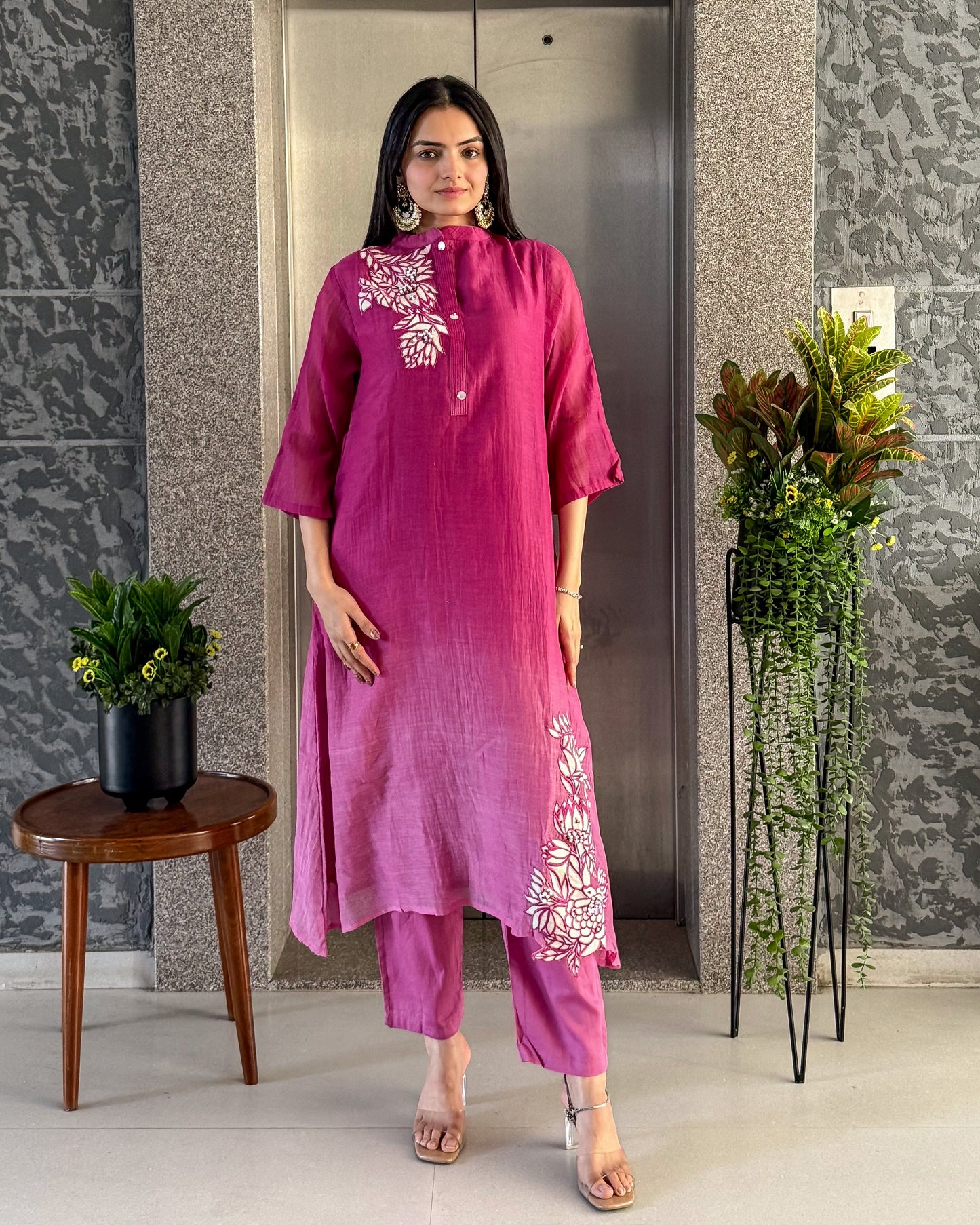 Pink A-Line Kurta Pant Set for Women