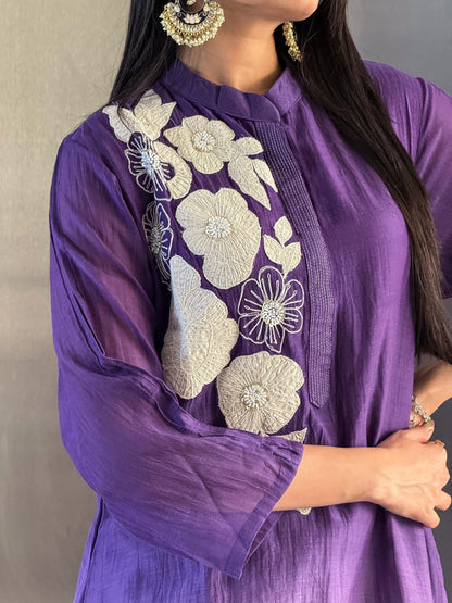 purple A-Line Kurta Pant Set for Women