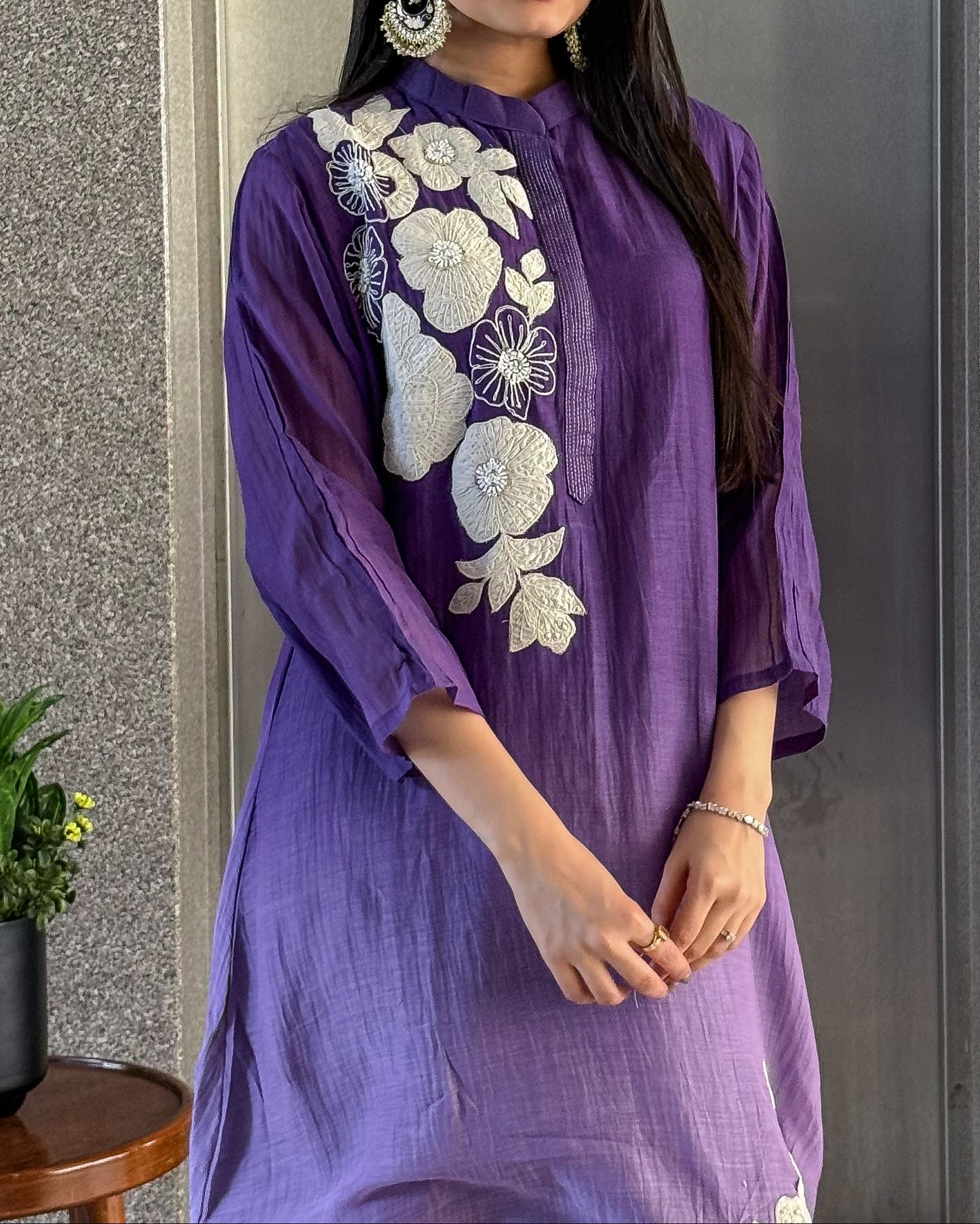 purple A-Line Kurta Pant Set for Women