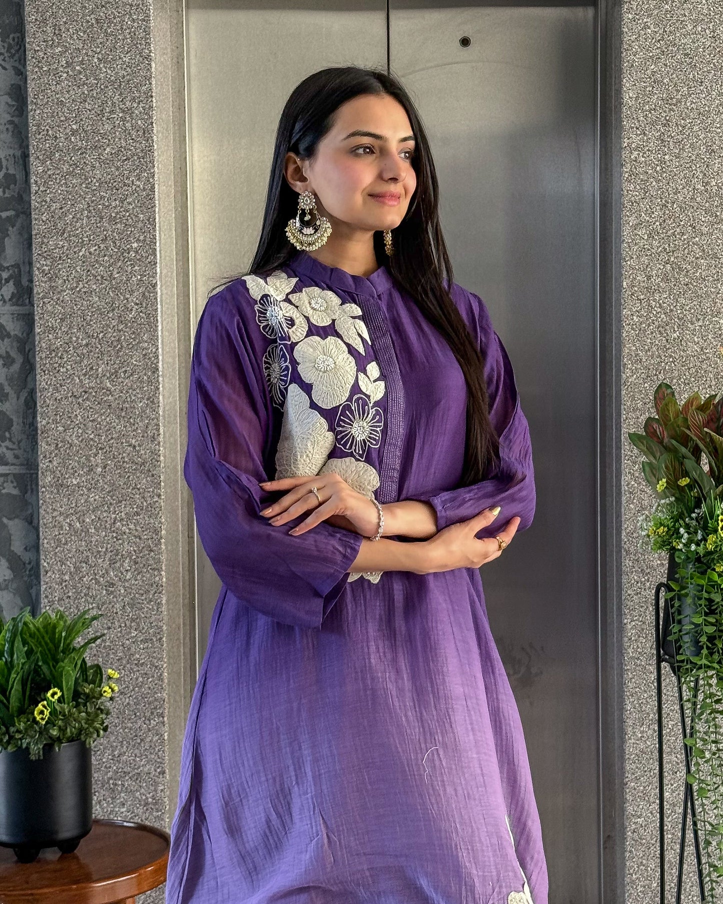 purple A-Line Kurta Pant Set for Women