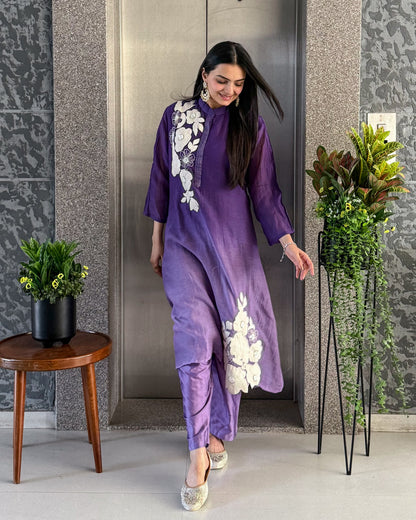 purple A-Line Kurta Pant Set for Women